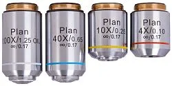 6463664 Levenhuk MED 1000 plan objektívkészlet, 4x, 10x, 40xs, 100xs (olaj)