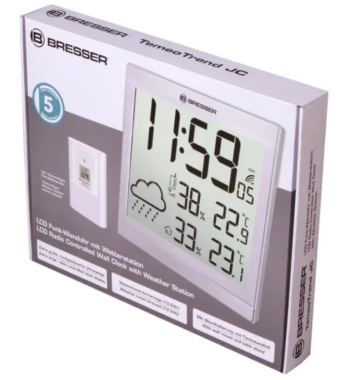 6463664 Bresser TemeoTrend JC LCD RC időjárás állomás (falióra), ezüst,  10