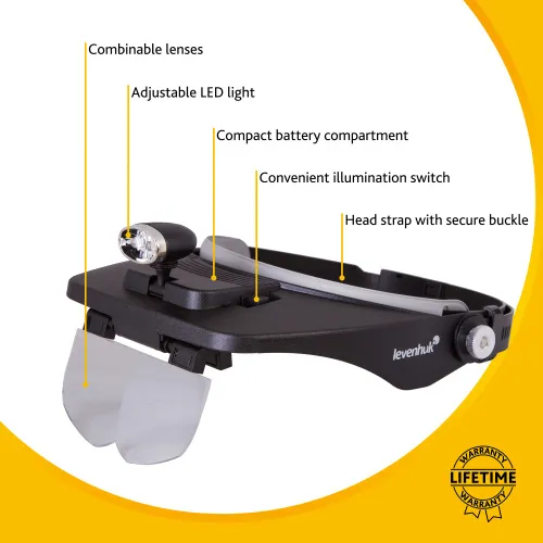 6463664 Levenhuk Zeno Vizor H3 fejre szerelhető nagyító,  12