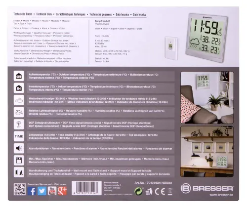 6463664 Bresser TemeoTrend JC LCD RC időjárás állomás (falióra), ezüst,  12