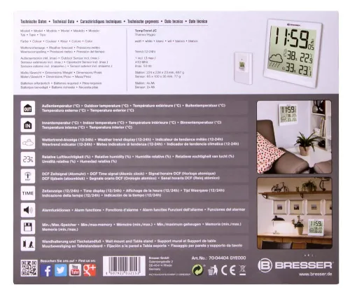fényképe Bresser TemeoTrend JC LCD RC időjárás állomás (falióra), fehér,  12