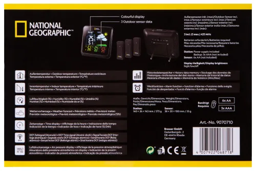 6463664 Bresser National Geographic VA színes időjárás állomás 3 kültéri érzékelővel,  16