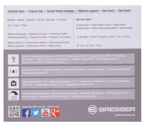 fotója Bresser MyTime WAC asztali ébresztőóra, fekete,  12