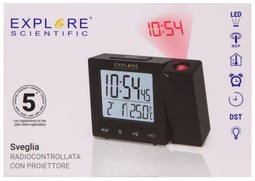 fényképe Explore Scientific RC digitális kivetítős óra beltéri hőmérséklettel, fekete,  16