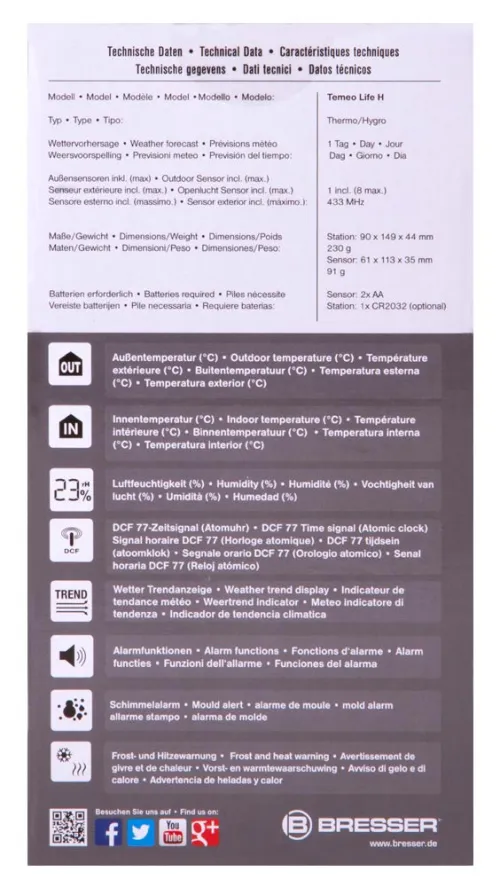 6463664 Bresser Temeo Life H színes kijelzős időjárás állomás, fekete,  14